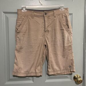 prAna Men's Size 32x10 Khaki Beige "Breathe" Casual Stretch Cargo Shorts Hemp